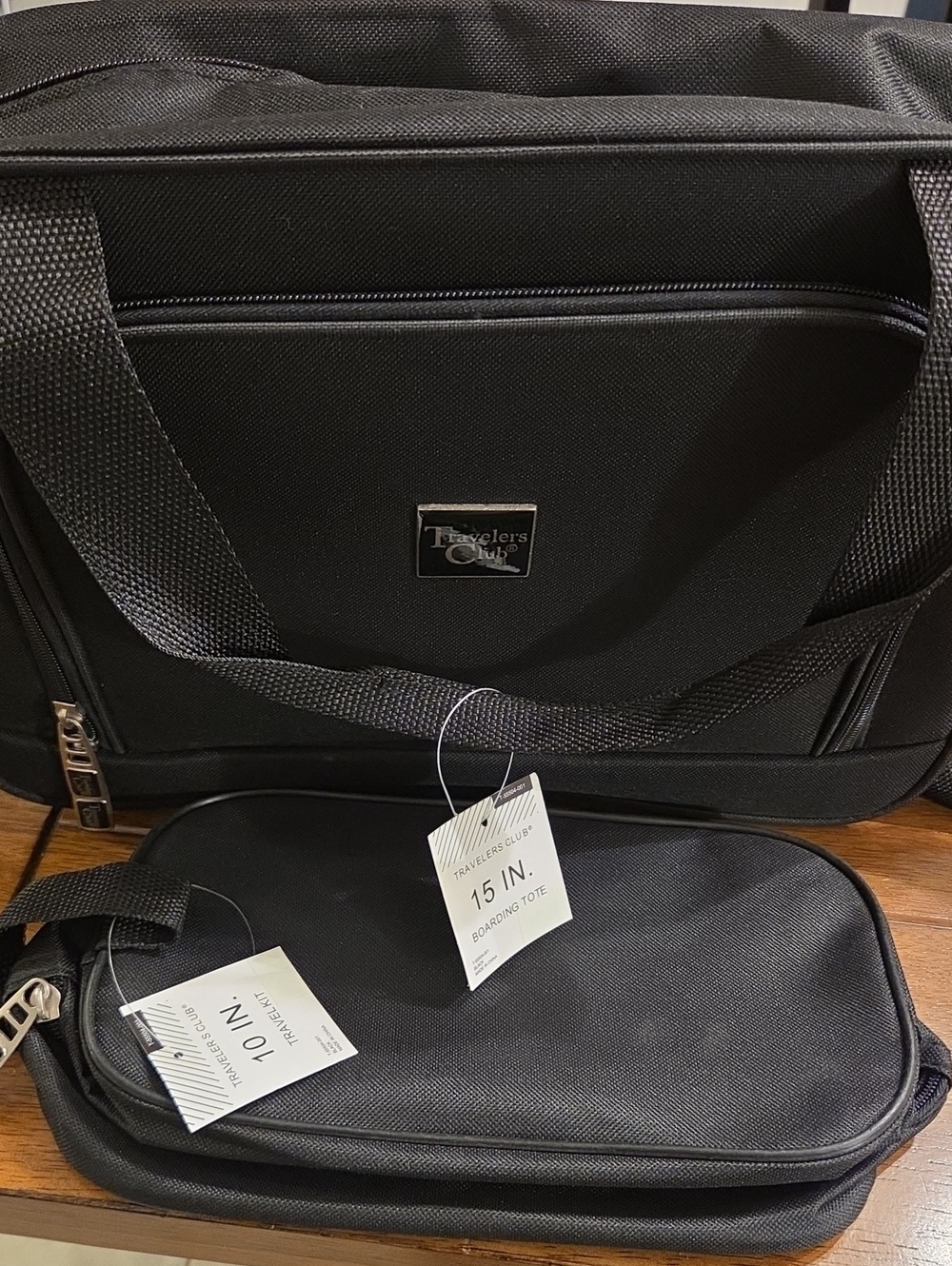 Black 15" Boarding Tote/ Lap Top Bag and 10 Inch Accessory Pouch NWT